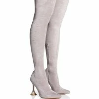 AZALEA WANG ELEVATE THIGH HIGH STRETCH SUEDE BOOT IN GREY -Sewing Down South shop azalea wang elevate thigh high stretch suede boot in grey grey 1 1