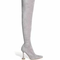 AZALEA WANG ELEVATE THIGH HIGH STRETCH SUEDE BOOT IN GREY