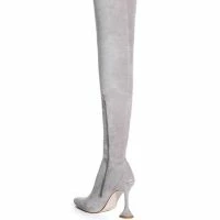 AZALEA WANG ELEVATE THIGH HIGH STRETCH SUEDE BOOT IN GREY -Sewing Down South shop azalea wang elevate thigh high stretch suede boot in grey grey 4 4