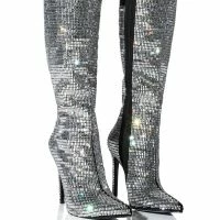 AZALEA WANG ELOISE RHINESTONE STILETTO BOOT IN SILVER