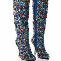 AZALEA WANG EMBER RHINESTONE DENIM STILETTO BOOT IN MULTI