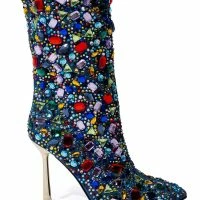AZALEA WANG EMBER RHINESTONE DENIM STILETTO BOOT IN MULTI -Sewing Down South shop azalea wang ember rhinestone denim stiletto boot in multi multi 5 5