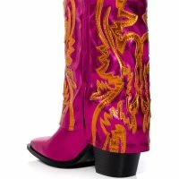 AZALEA WANG ESPERANZA WESTERN STYLE BOOTIE IN METALLIC FUCHSIA -Sewing Down South shop azalea wang esperanza western style bootie in metallic fuchsia pink 4 4