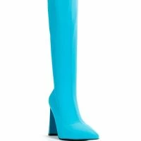 AZALEA WANG ESTATE NEOPRENE KNEE HIGH BOOT IN BLUE -Sewing Down South shop azalea wang estate neoprene knee high boot in blue blue 3 3