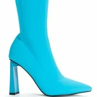 AZALEA WANG ESTATE NEOPRENE KNEE HIGH BOOT IN BLUE -Sewing Down South shop azalea wang estate neoprene knee high boot in blue blue 5 5
