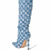 AZALEA WANG EVE DISTRESSED DENIM BOOT -Sewing Down South shop azalea wang eve distressed denim boot denim 4 4