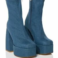 AZALEA WANG BE YOUR GIRL CHUNKY PLATFORM BOOTIE IN DENIM -Sewing Down South shop azalea wang everleigh chunky bootie in denim denim 1 1