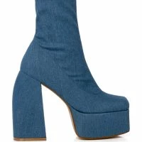 AZALEA WANG BE YOUR GIRL CHUNKY PLATFORM BOOTIE IN DENIM