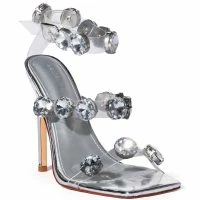 AZALEA WANG EVERLY BLINGED OUT CHUNKY SANDAL IN SILVER -Sewing Down South shop azalea wang everly blinged out stiletto sandal in silver silver 3 3