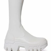 AZALEA WANG FAVORED PU THIGH HIGH BOOT WITH 4 WAY STRETCH IN WHITE -Sewing Down South shop azalea wang favored pu thigh high boot with 4 way stretch in white white 5 5