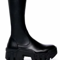 AZALEA WANG FAVORED PU THIGH HIGH BOOT WITH 4 WAY STRETCH IN BLACK -Sewing Down South shop azalea wang favored stretch pu thigh high boot in black black 5 5