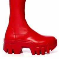 AZALEA WANG FAVORED PU THIGH HIGH BOOT WITH 4 WAY STRETCH IN RED -Sewing Down South shop azalea wang favored stretch pu thigh high boot in red red 5 5