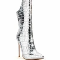 AZALEA WANG FAYE CROC BOOTIE IN SILVER -Sewing Down South shop azalea wang faye croc bootie in silver silver 3 3