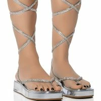 AZALEA WANG FLATFORM SANDAL IN METALLIC SILVER