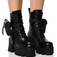 AZALEA WANG FOLLOW CHUNKY COMBAT BOOTIE IN BLACK -Sewing Down South shop azalea wang follow chunky combat bootie in black black 1 1