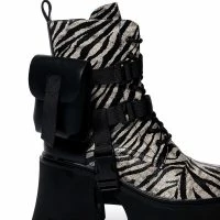 AZALEA WANG FOLLOW CHUNKY COMBAT BOOTIE IN ZEBRA -Sewing Down South shop azalea wang follow chunky combat bootie in zebra zebra 5 5