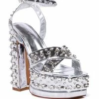AZALEA WANG FRANCIE EMBELLISHED CHUNKY SANDAL IN SILVER -Sewing Down South shop azalea wang francie embellished chunky sandal in silver silver 3 3