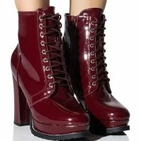 AZALEA WANG FREDDIE CHUNKY LACE UP BOOTIE IN BURGUNDY