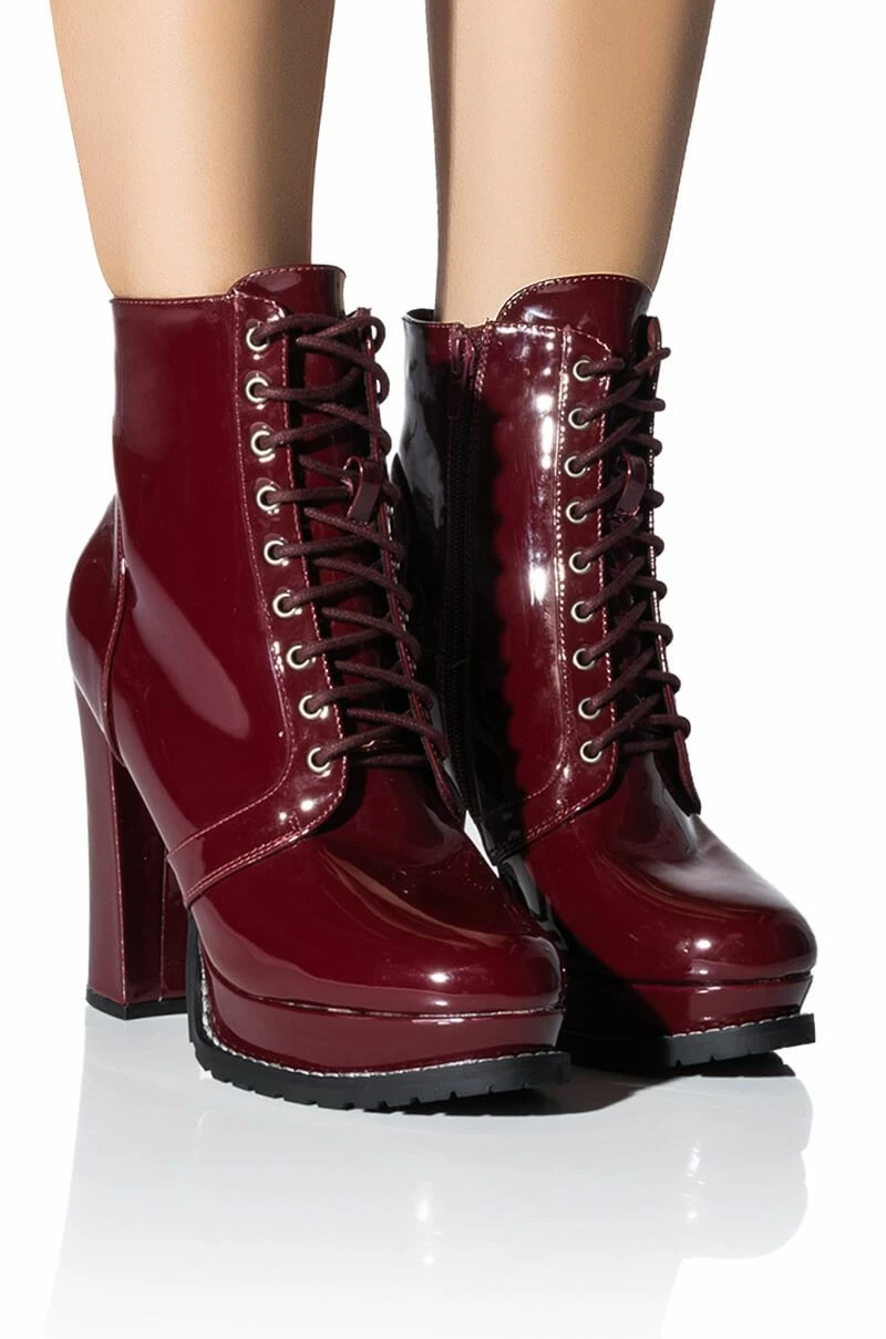 AZALEA WANG FREDDIE CHUNKY LACE UP BOOTIE IN BURGUNDY 1 AZALEA WANG FREDDIE CHUNKY LACE UP BOOTIE IN BURGUNDY