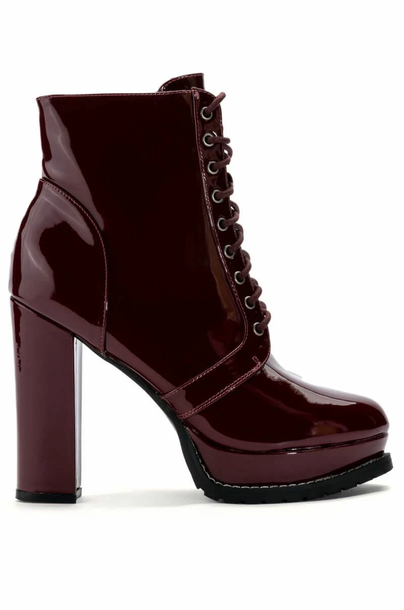 AZALEA WANG FREDDIE CHUNKY LACE UP BOOTIE IN BURGUNDY 2 AZALEA WANG FREDDIE CHUNKY LACE UP BOOTIE IN BURGUNDY - Image 2