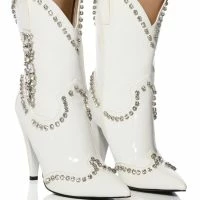 AZALEA WANG FREIDA EMBELLISHED BOOTIE IN WHITE