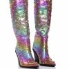 AZALEA WANG FREYA STAR STUDDED IRIDESCENT WESTERN BOOT IN PURPLE