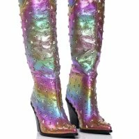 AZALEA WANG FREYA STAR STUDDED IRIDESCENT WESTERN BOOT IN PURPLE