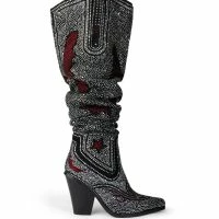 AZALEA WANG GO WITH THE FLOW WESTERN THIGH HIGH CHUNKY HEEL BOOT -Sewing Down South shop azalea wang go with the flow western thigh high chunky heel boot black 3 3