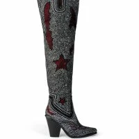 AZALEA WANG GO WITH THE FLOW WESTERN THIGH HIGH CHUNKY HEEL BOOT -Sewing Down South shop azalea wang go with the flow western thigh high chunky heel boot black 4 4