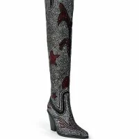 AZALEA WANG GO WITH THE FLOW WESTERN THIGH HIGH CHUNKY HEEL BOOT -Sewing Down South shop azalea wang go with the flow western thigh high chunky heel boot black 5 5