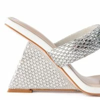 AZALEA WANG GRAHAM PATENT WEDGE EMBELLISHED SANDAL IN WHITE -Sewing Down South shop azalea wang graham patent wedge embellished sandal in white white 5 5