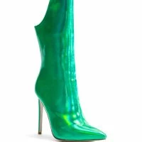 AZALEA WANG HALO HOLOGRAPHIC STILETTO BOOTIE IN GREEN -Sewing Down South shop azalea wang halo holographic stiletto bootie in green green 3 3 c1