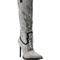 AZALEA WANG HEIDEMARIE WESTERN RHINESTONE STILETTO BOOT IN SILVER -Sewing Down South shop azalea wang heidemarie western rhinestone stiletto boot in silver silver 3 3