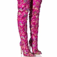 AZALEA WANG HER MAJESTY EMBELLISHED ABOVE THE KNEE BOOT IN PINK