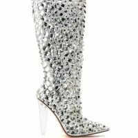 AZALEA WANG HONEY EMBELLISHED PVC BOOT IN SILVER -Sewing Down South shop azalea wang honey embellished pvc boot in silver silver 2 2