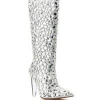 Sewing Down South shop -Sewing Down South shop azalea wang honey embellished pvc boot in silver silver 3 3