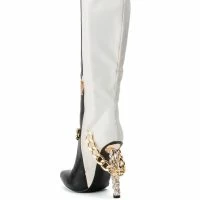 AZALEA WANG HYPE ME UP KNEE HIGH CHAIN BOOT IN BLACK WHITE -Sewing Down South shop azalea wang hype me up knee high chain boot in black white black white 4 4