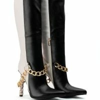 AZALEA WANG HYPE ME UP KNEE HIGH CHAIN BOOT IN BLACK WHITE -Sewing Down South shop azalea wang hype me up knee high chain boot in black white black white 5 5