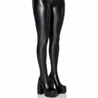 AZALEA WANG I'M A STAR CHUNKY HEEL PANT BOOT IN BLACK PU