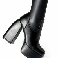 AZALEA WANG I'M A STAR CHUNKY HEEL PANT BOOT IN BLACK PU -Sewing Down South shop azalea wang im a star chunky heel pant boot in black pu black pu 7 7