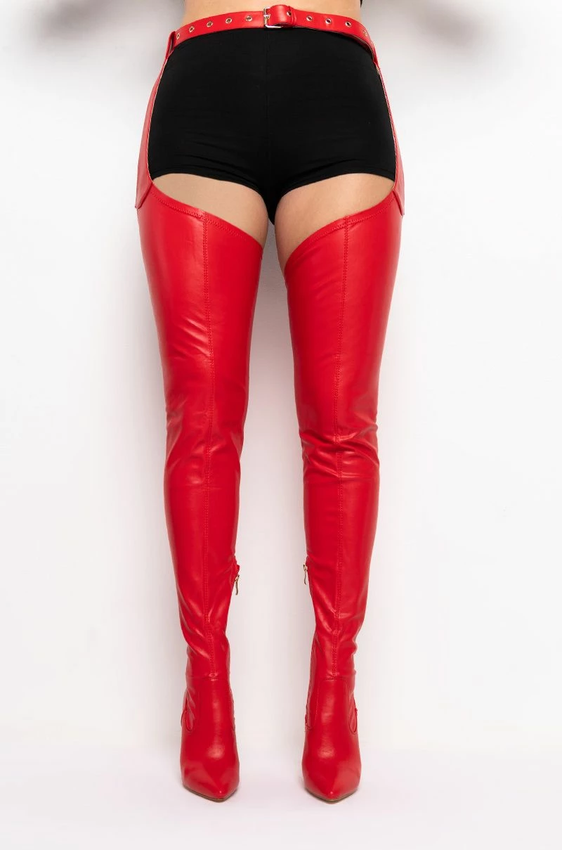 AZALEA WANG IM MOVIN ON BELTED STILETTO BOOT WITH 4 WAY STRETCH IN RED 4 AZALEA WANG IM MOVIN ON BELTED STILETTO BOOT WITH 4 WAY STRETCH IN RED - Image 4