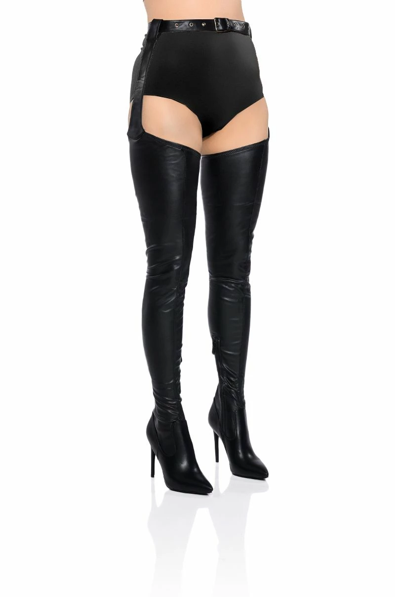 AZALEA WANG IM MOVIN ON BELTED THIGH HIGH STILETTO CHAP BOOT WITH 4 WAY STRETCH 9 AZALEA WANG IM MOVIN ON BELTED THIGH HIGH STILETTO CHAP BOOT WITH 4 WAY STRETCH - Image 9