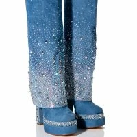 AZALEA WANG INVISIBLE DENIM BOOT WITH DIAMONDS