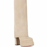 AZALEA WANG INVISIBLE FOLD OVER CHUNKY BOOT IN TAN SUEDE -Sewing Down South shop azalea wang invisible fold over chunky boot in tan suede tan 3 3