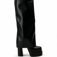 AZALEA WANG INVISIBLE KNEE HIGH FOLD OVER CHUNKY BOOT IN BLACK -Sewing Down South shop azalea wang invisible knee high fold over chunky boot in black black 2 2 c1