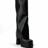AZALEA WANG INVISIBLE KNEE HIGH FOLD OVER CHUNKY BOOT IN BLACK -Sewing Down South shop azalea wang invisible knee high fold over chunky boot in black black 3 3 c1