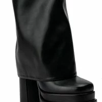 AZALEA WANG INVISIBLE KNEE HIGH FOLD OVER CHUNKY BOOT IN BLACK -Sewing Down South shop azalea wang invisible knee high fold over chunky boot in black black 5 5 c1
