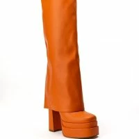AZALEA WANG INVISIBLE KNEE HIGH FOLD OVER CHUNKY BOOT IN ORANGE -Sewing Down South shop azalea wang invisible knee high fold over chunky boot in orange orange 3 3 c1