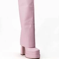 AZALEA WANG INVISIBLE KNEE HIGH FOLD OVER CHUNKY BOOT IN PINK -Sewing Down South shop azalea wang invisible knee high fold over chunky boot in pink pink 3 3