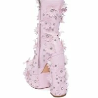 AZALEA WANG ISNT SHE LOVELY FLORAL RHINESTONE CHUNKY HEEL BOOTIE IN PINK -Sewing Down South shop azalea wang isnt she lovely floral rhinestone chunky heel bootie in pink pink 4 4
